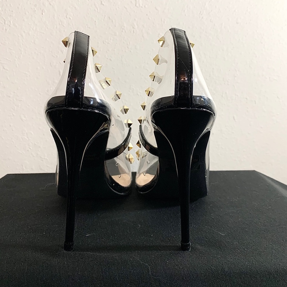 Clear Gold Studded Stiletto Heels - Picture 2 of 5